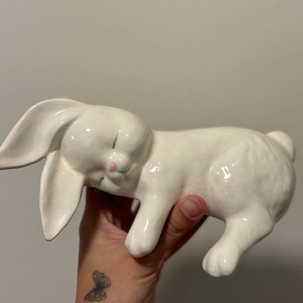 Vintage Sleeping Bunny Rabbit Shelf Sitter Ceramic Mantel Display White